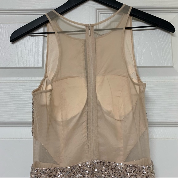 AIDAN BY AIDAN MATTOX Champagne Silver Halter Sequin Illusion Cut Open Back Gown - Picture 8 of 15